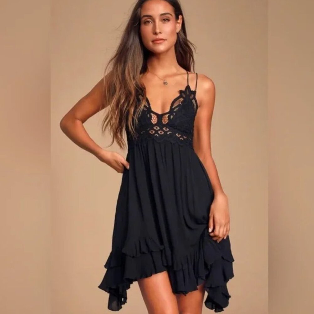 Free People Adella Slip Dress Black Size Small